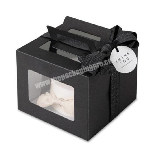 customized black paper with handle food dessert cake gift packaging box with window