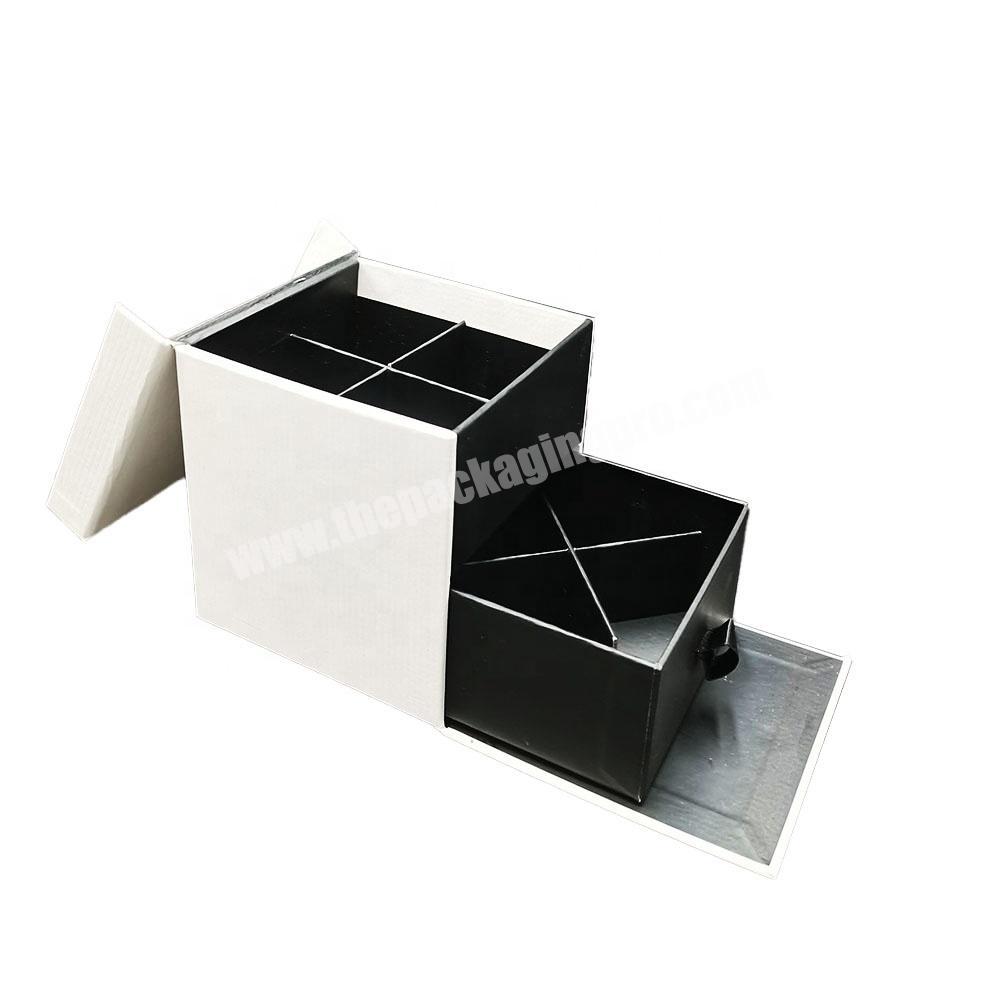fancy paper white and black two layers chocolate packing box with dividers and compartments