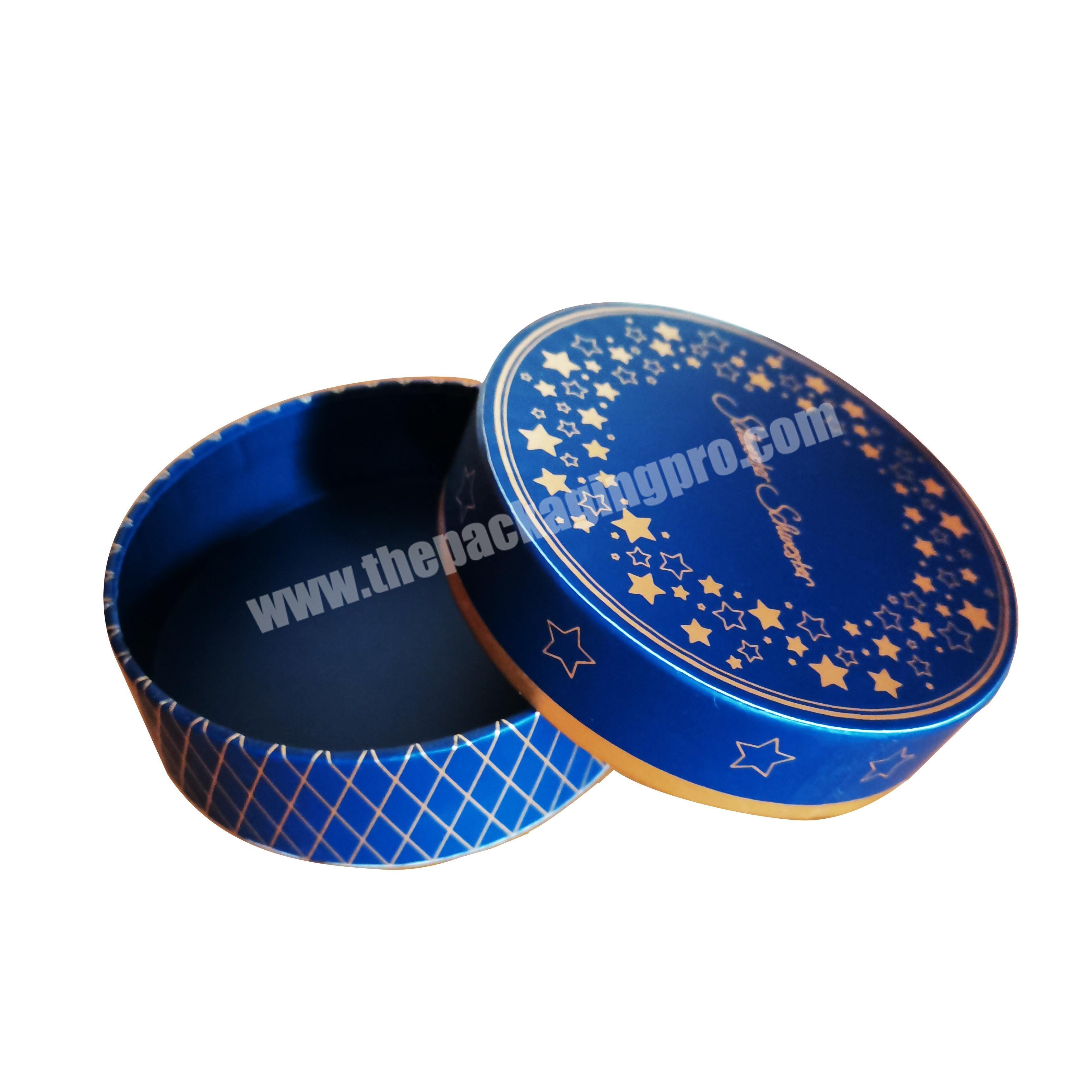 kexin sapphire blue lid and base gold stamping round paper tube box package