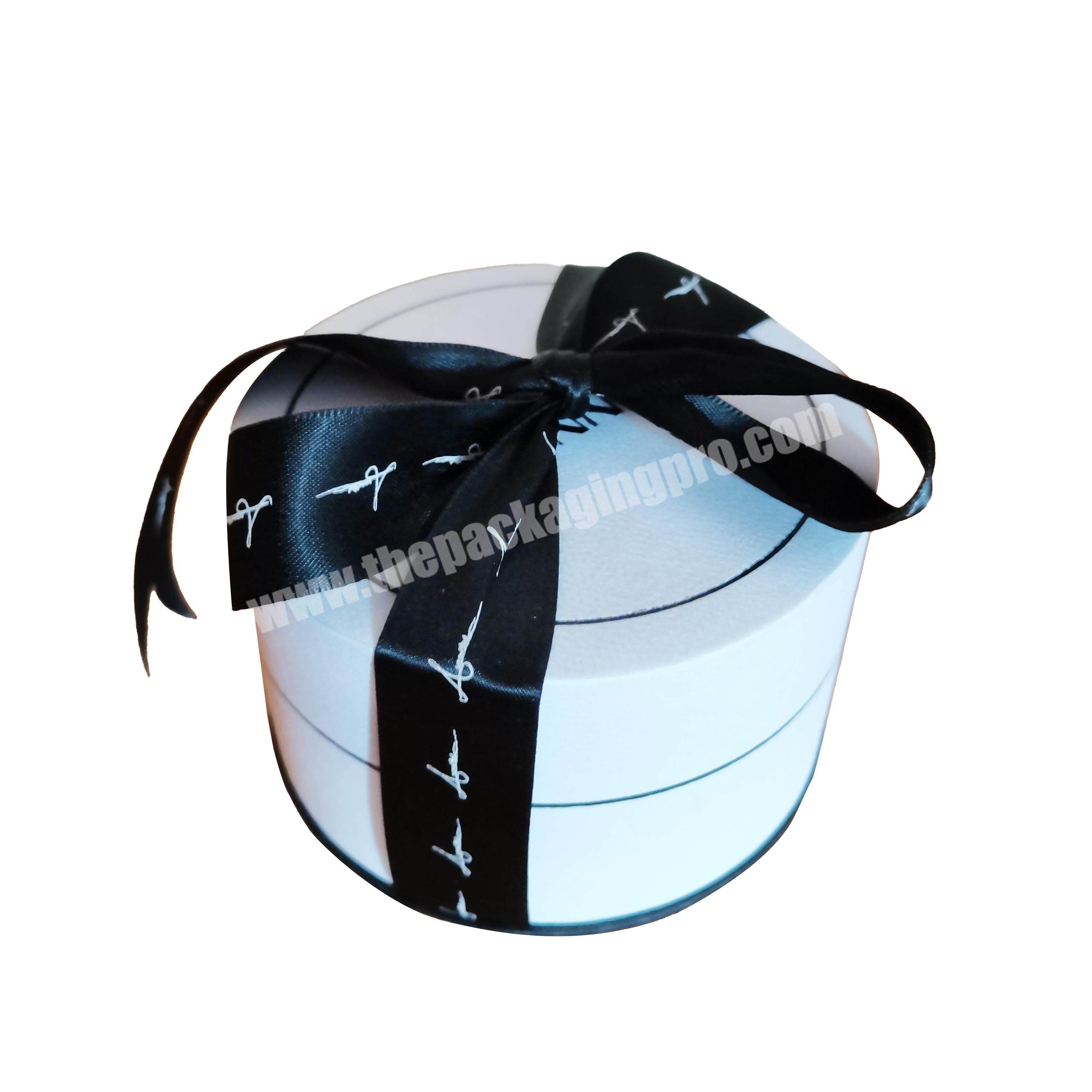 kexin custom logo white and black special paper round watch box with black ribbon