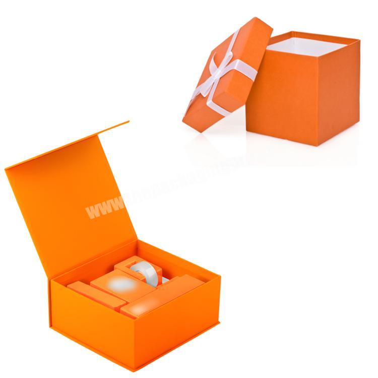 kexin custom rigid cube square luxury orange color printing magnetic gift boxes