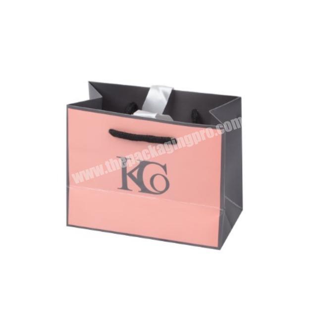 luxury custom pink cardboard paper shopping gift bag with ribbon tie