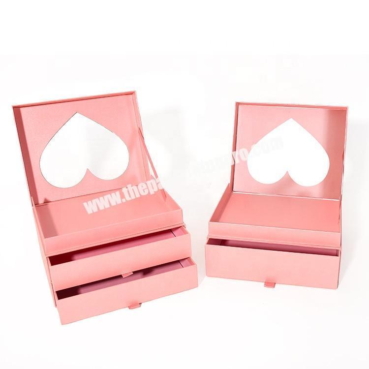 luxury pink cosmetic blush gift box with drawer pink gift jewelry box custom logo
