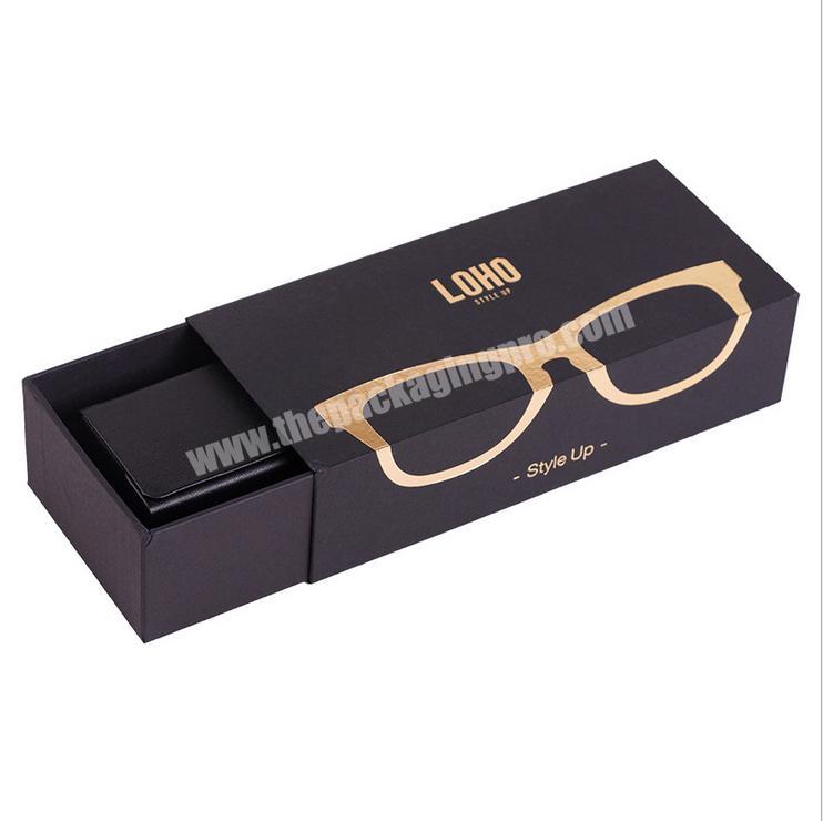 matte Black gold print custom sunglasses packaging drawer watch sliding rigid printed paper cardboard gift box