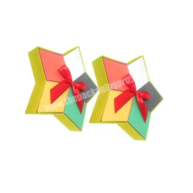 paper five pointed star shape christmas holiday favor candy printing packaging bags wedding box with clear cover and ribbon