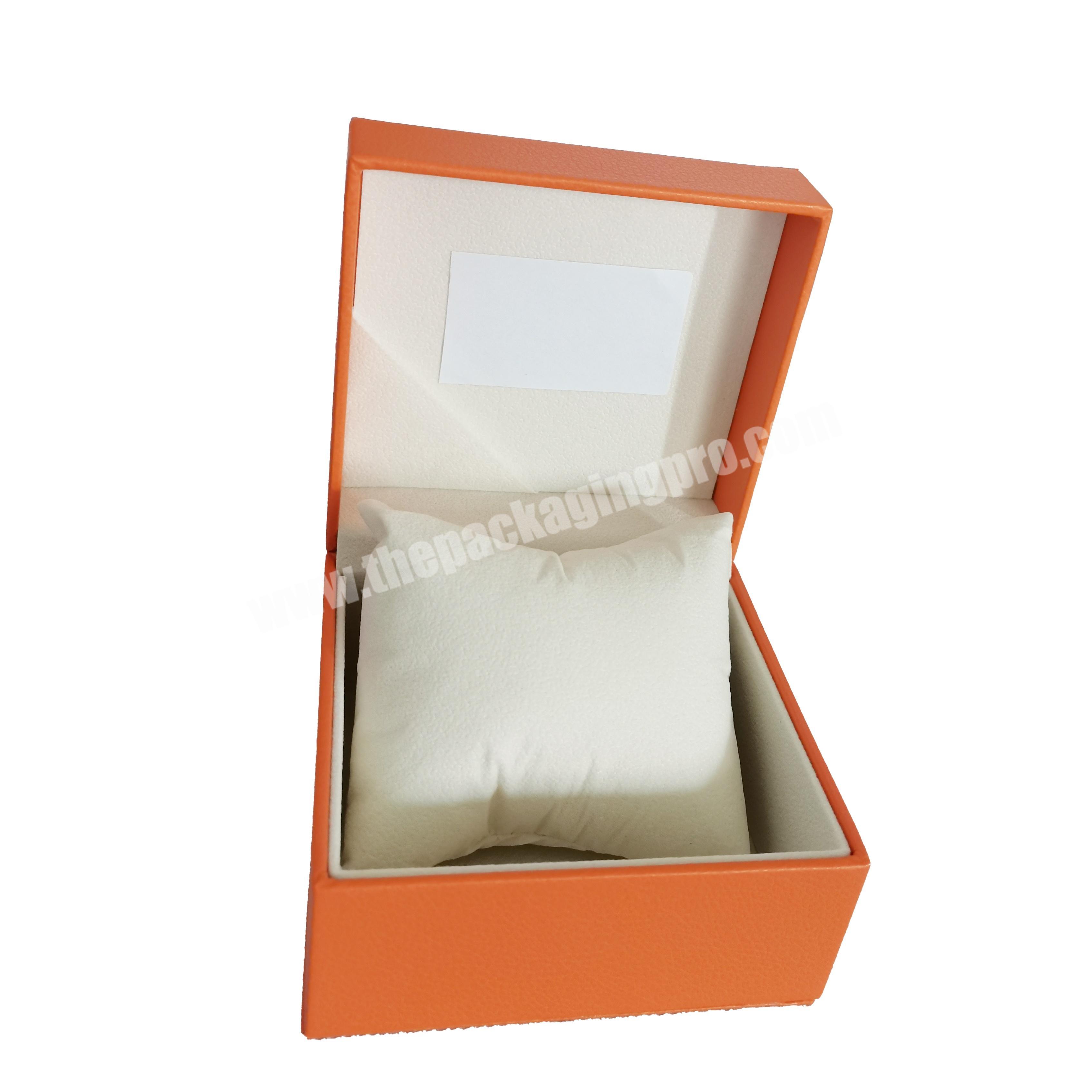Luxury custom logo plastic serpentine orange PU leather watch cube packaging box