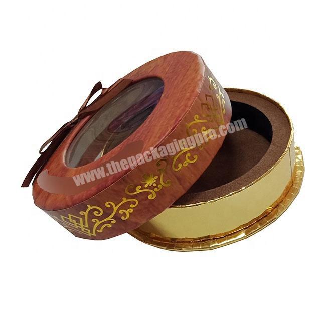 round cookies biscuit chocolate paperboard box with window and ribbon bow