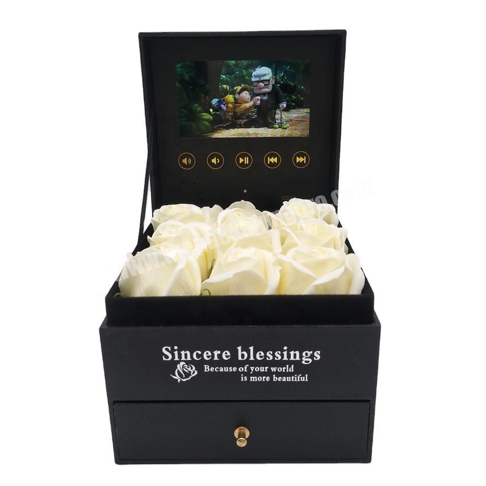 stock luxury rose box with video screen lcd gift box video 2 layer lcd-video-gift-box