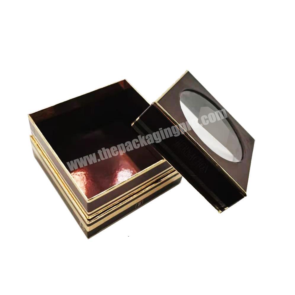 two pieces gold and red foil paper cube confectionery chocolate packging box with clear window