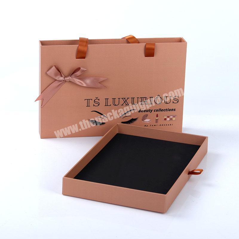 unique design large eyelash packaging drawer box private label custom with ribbon handle