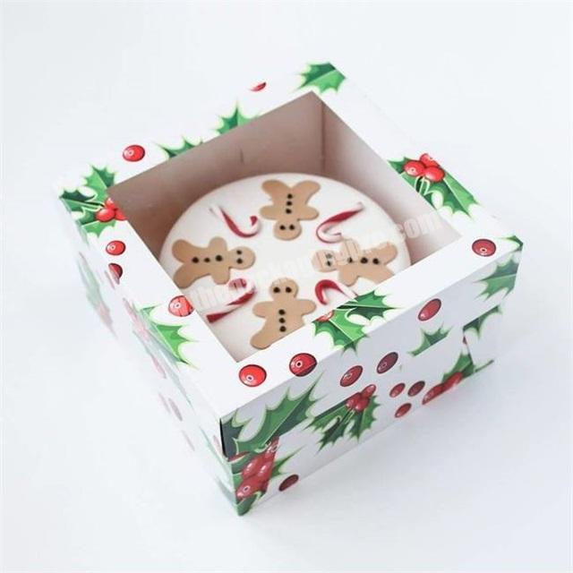 wholesale cardboard custom bakery Christmas cake box with clear window