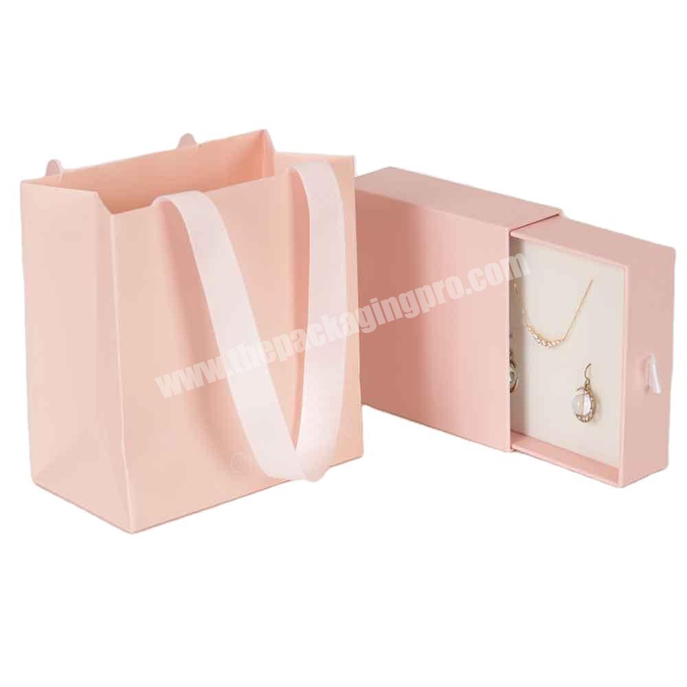 wholesale customized pink luxury jewelry packaging box and bag necklace gift box packaging with ribbon
