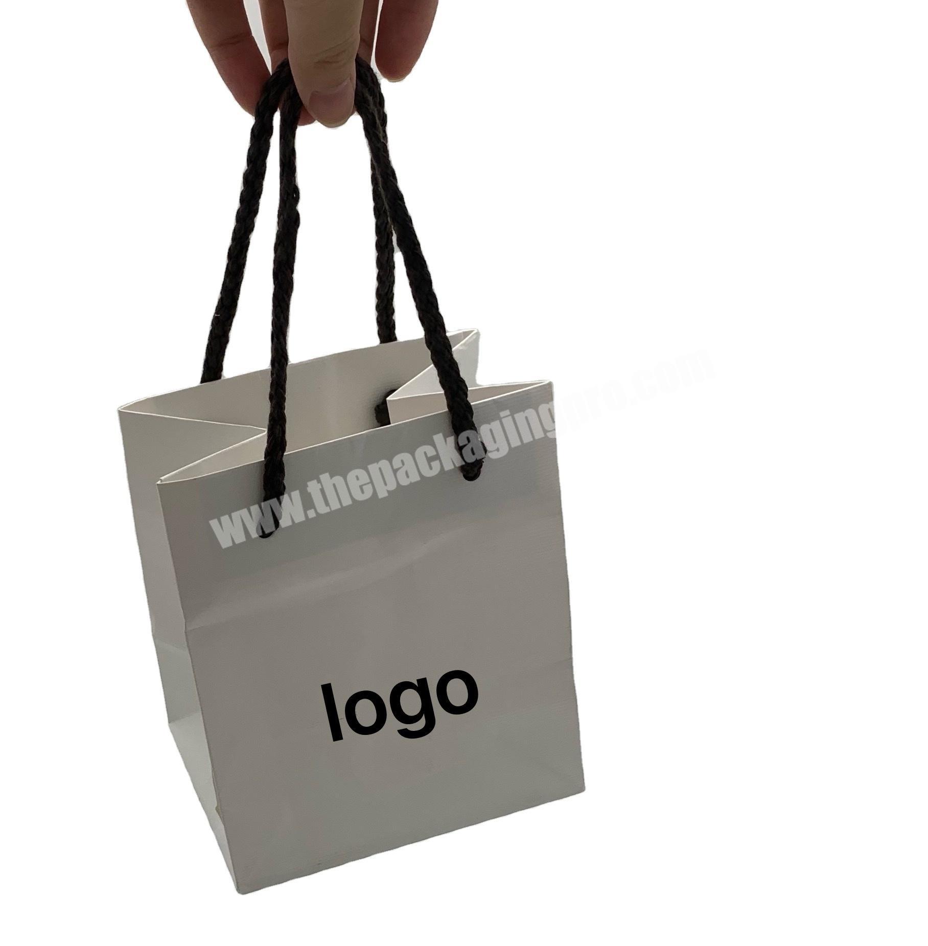 wholesales square custom logo white mini small packing gift jewelry paper bag with handles
