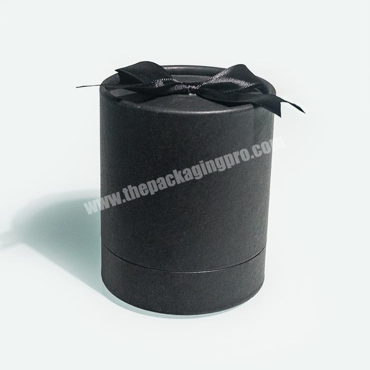 Fashion Custom Black Color Gift Box Cardboard Tube Luxury Black Round Gift Tube Box Disposable Ribbon Black Gift Paper Tube