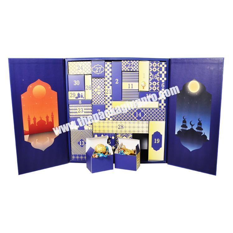 Wholesale Custom Printed Packaging Chocolate Gift Box Christmas Ramadan Eid Countdown Advent Calendar with Plastic Tray Embossing Printing
