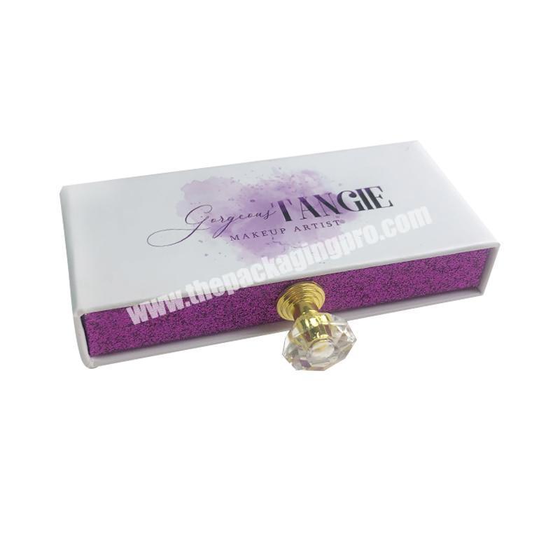 Supplier Beautiful Purple Drawer Shape Eyelashes Boxes with Big Stone Handle Portable Cosmetic Boxes