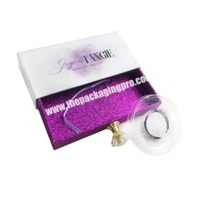 Custom Beautiful Purple Drawer Shape Eyelashes Boxes with Big Stone Handle Portable Cosmetic Boxes
