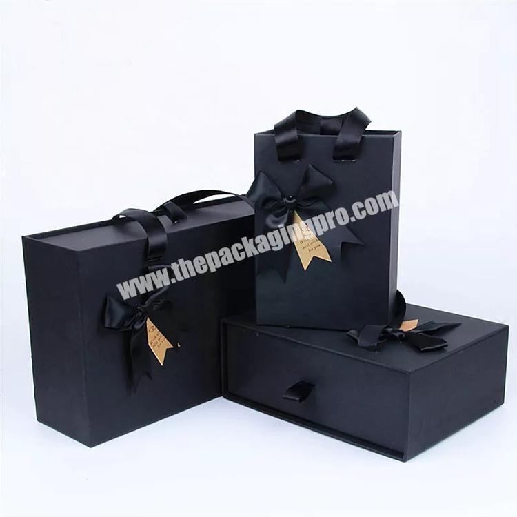 Black Cardboard Sliding Drawer Jewelry Gift Packaging Box with Handle