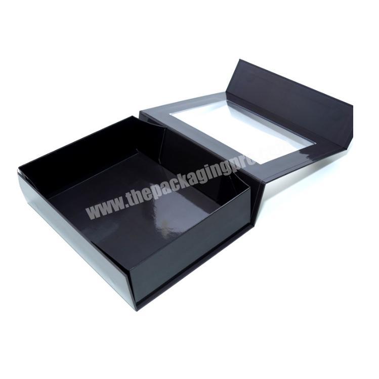 Black Glossy Lamination Magnetic Foldable Gift Rigid Box with Plastic pvc Window