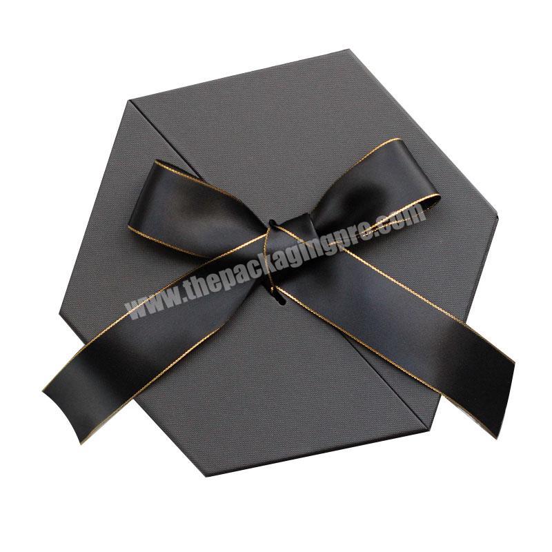 Black Hexagon Folding Door Open Gift Packaging Paper Boxes for Candy Flower Wedding