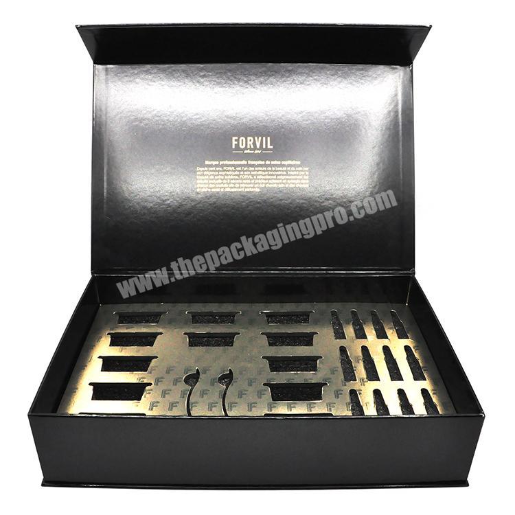 Black luxury cosmetics lip gloss set gift box custom makeup lipstick paper gift box packaging with logo