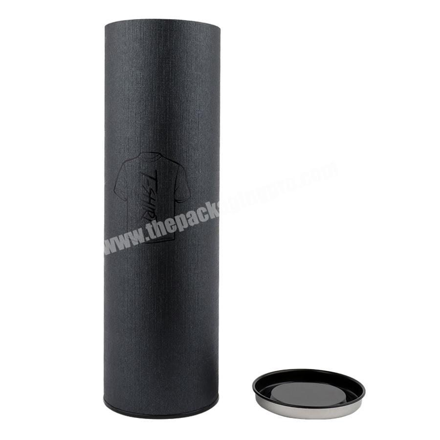 Black round cylinder cardboard metal lid tissue paper packaging box