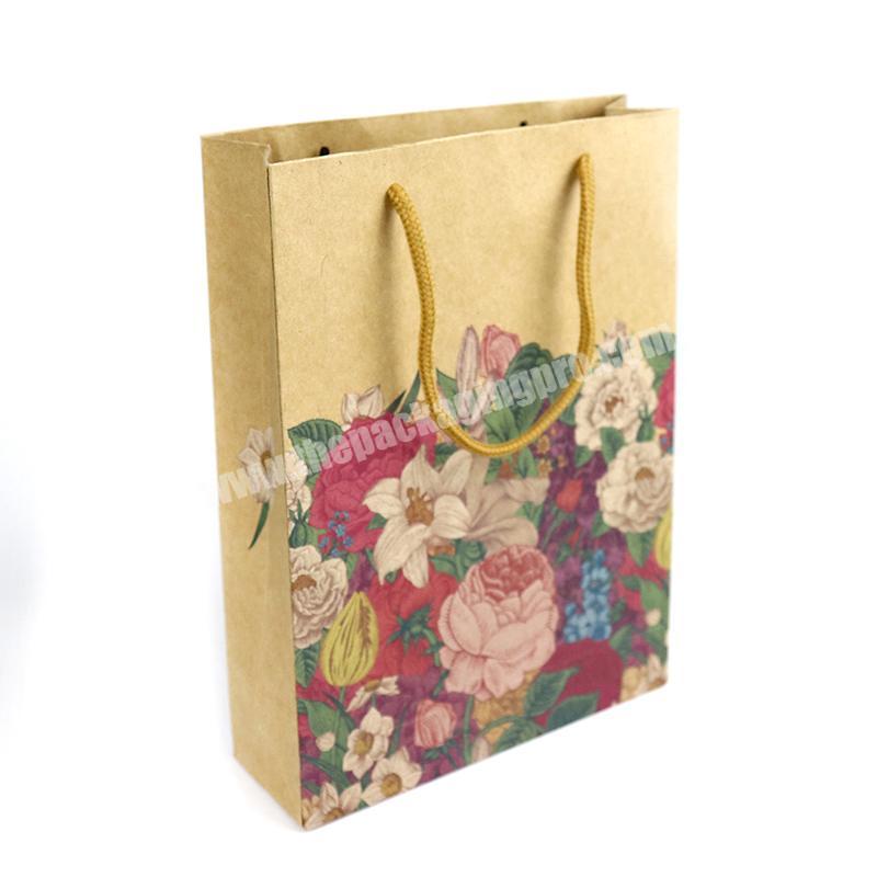 Brown Wholesale Printing Custom Kraft Handle Packaging All Industries Bags With Flower Logo