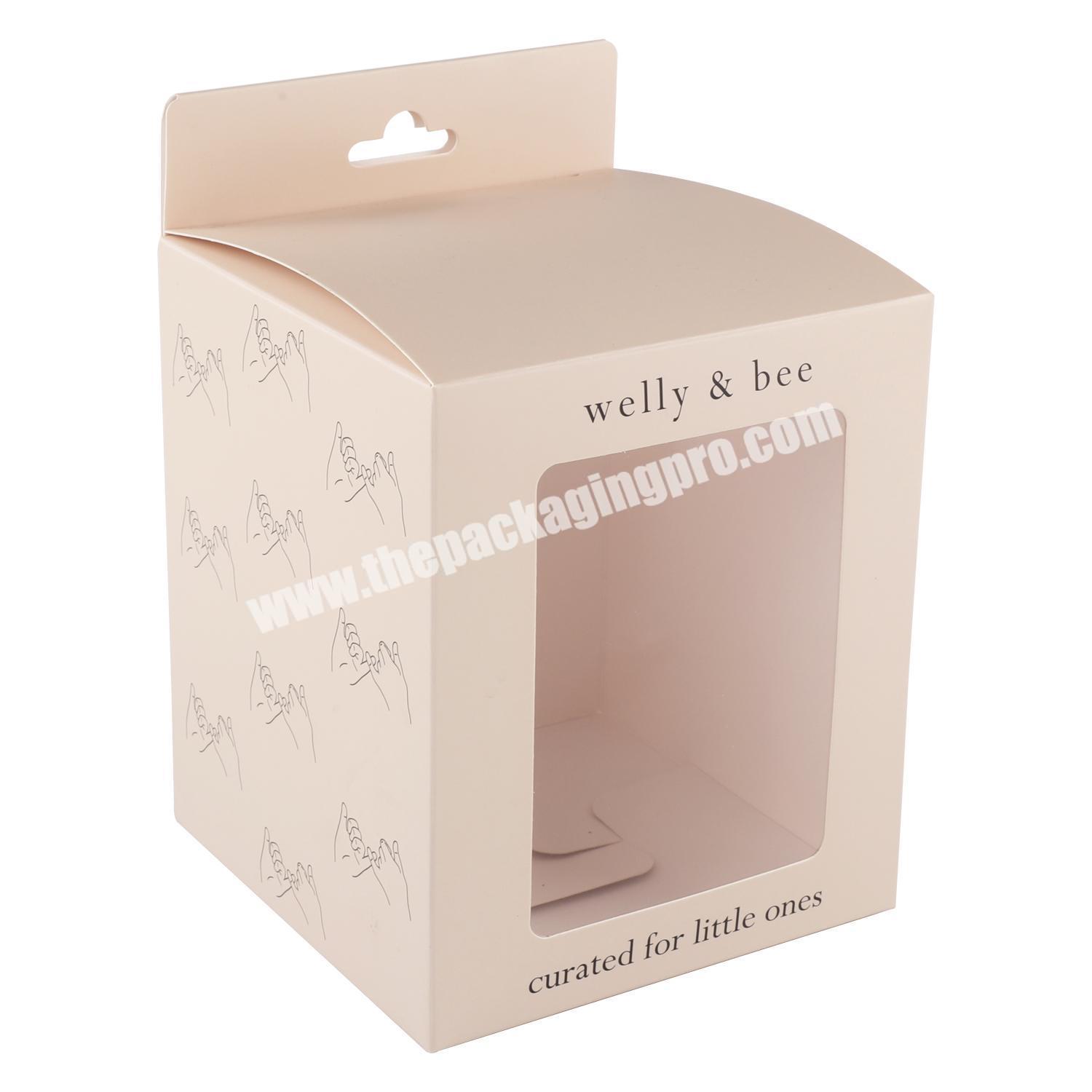 CMYK custom logo eco friendly packaging white paperboard box with clear plastic PVC window for hair accessories packing
