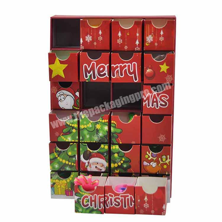 Wholesale Cardboard Christmas countdown box kids chocolate candy gift storage custom Christmas 24 drawers advent calendars