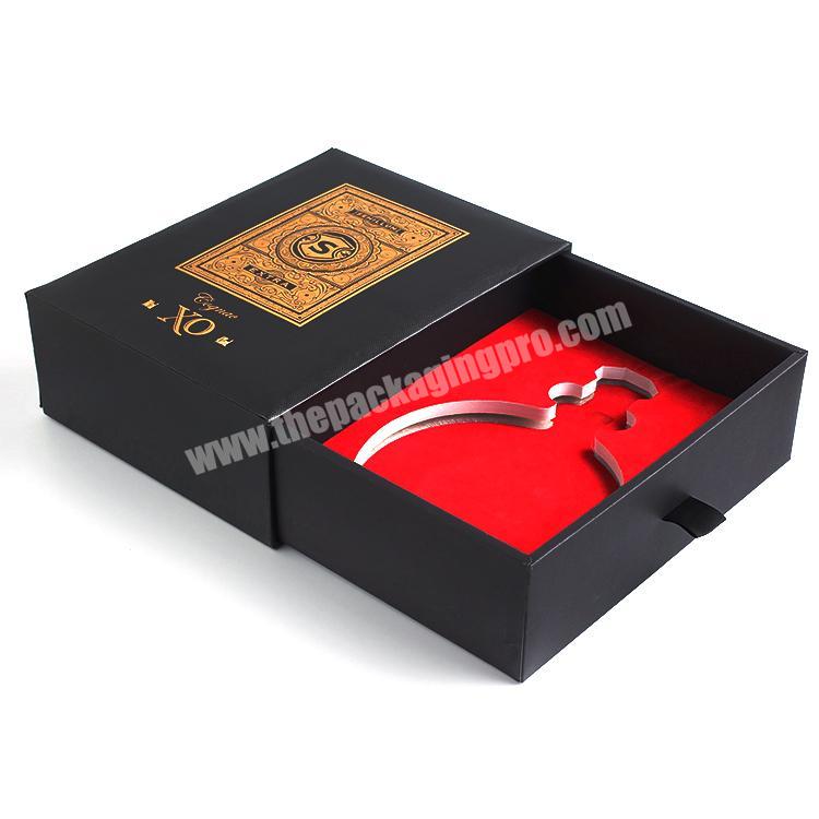 Custom Black Luxury Packaging Gift Champagne Alcohol Gift Box Bottle Cellophane Cardboard Red Wine Box Packaging