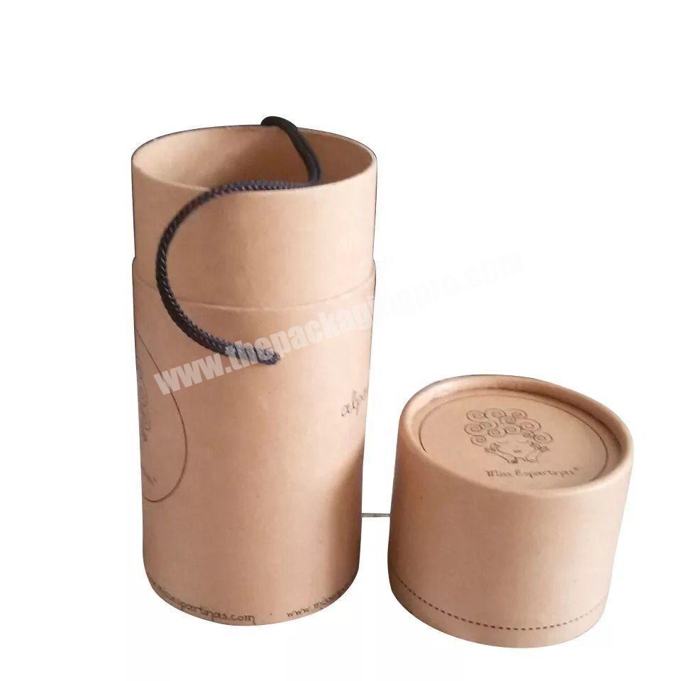 Custom Creative 12 cm wooden color  proof Kraft Paper Round tube With rope
