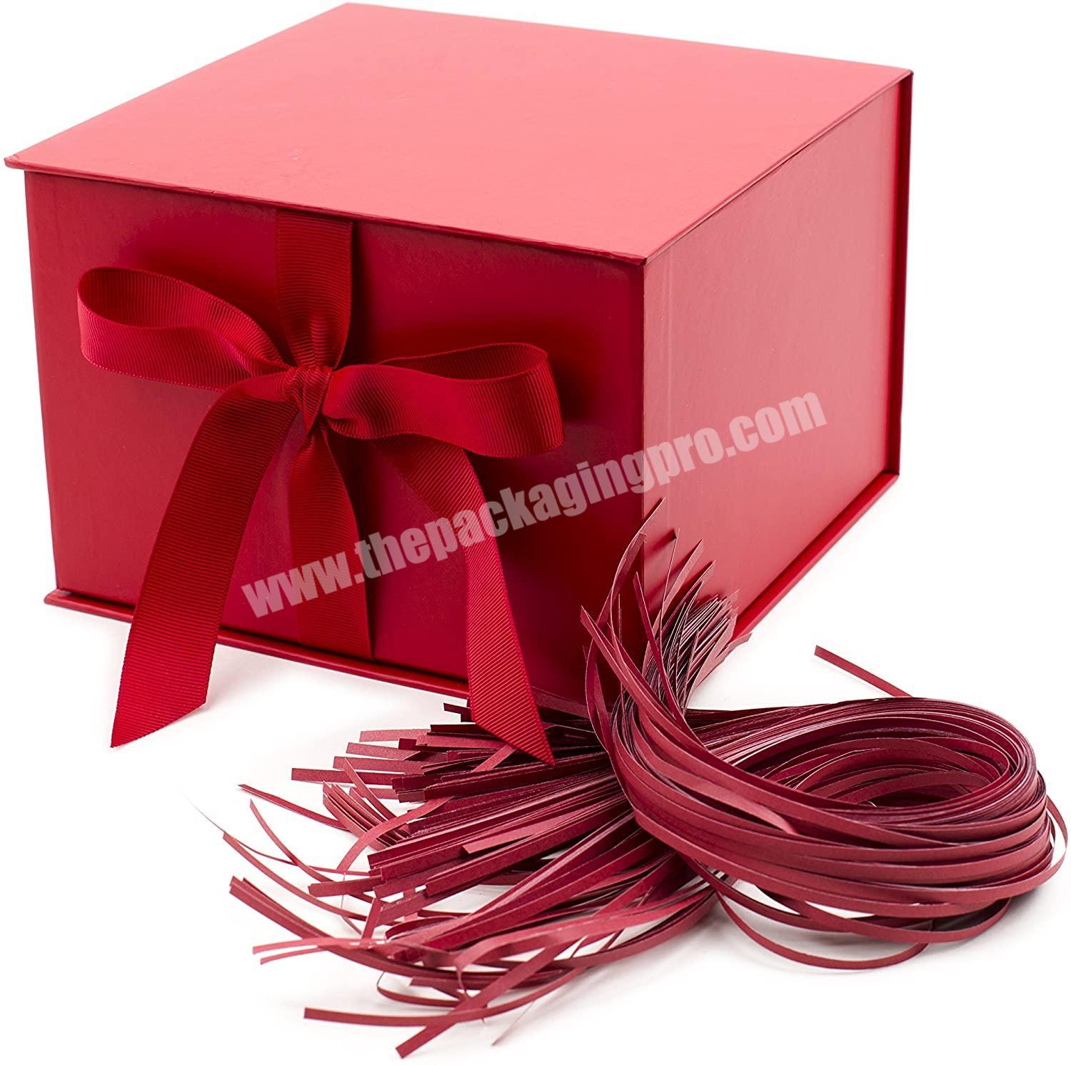 Custom Fashion Luxury Red Foldable Magnetic 3d Paper Gift Folding Box with Ribbon Closure