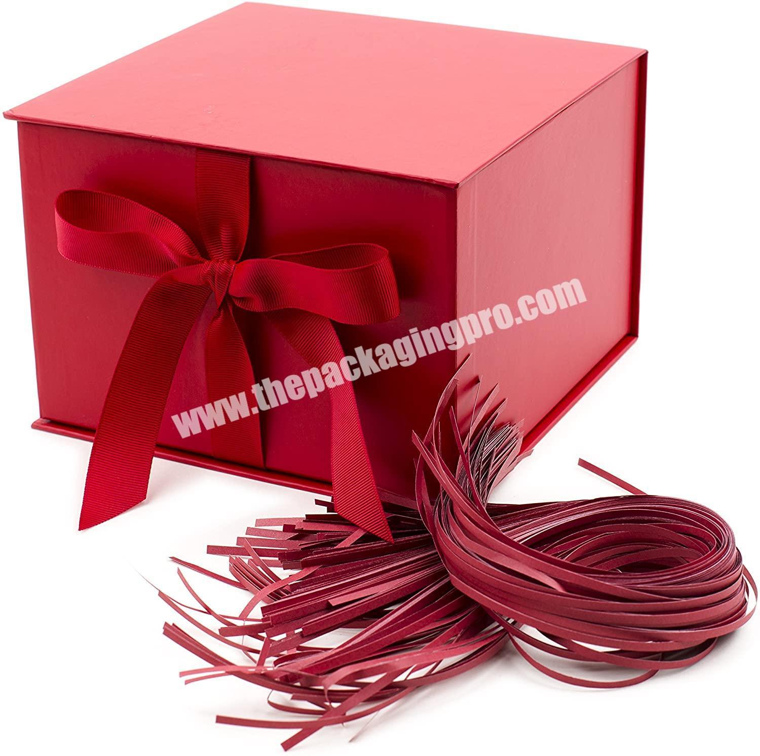 Custom Logo Eco-friendly Luxury Red Coated Paper Birthdays Gift Jewelry Packaging Box With Ribbon