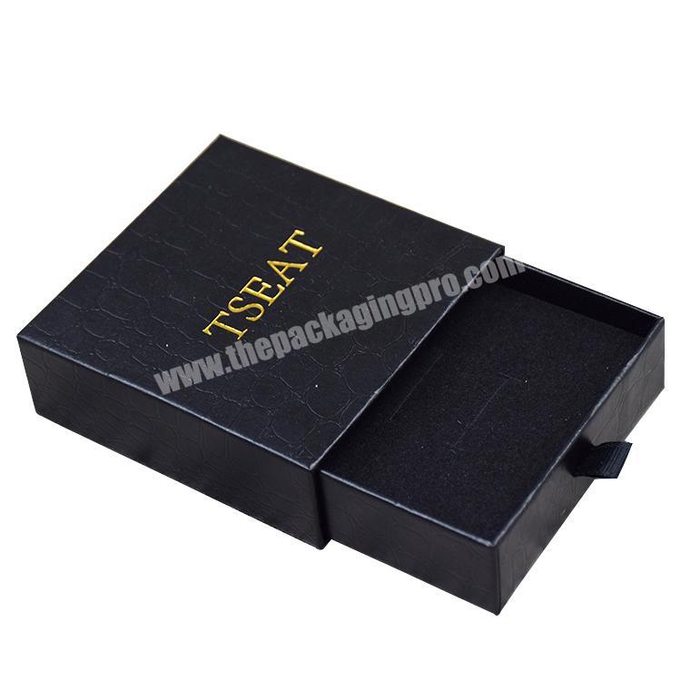Custom Logo Printing Square Black Luxury Hot stamping Drawer Box Paper Drawer Gift Jewelry Sliding Drawer Box Packaging