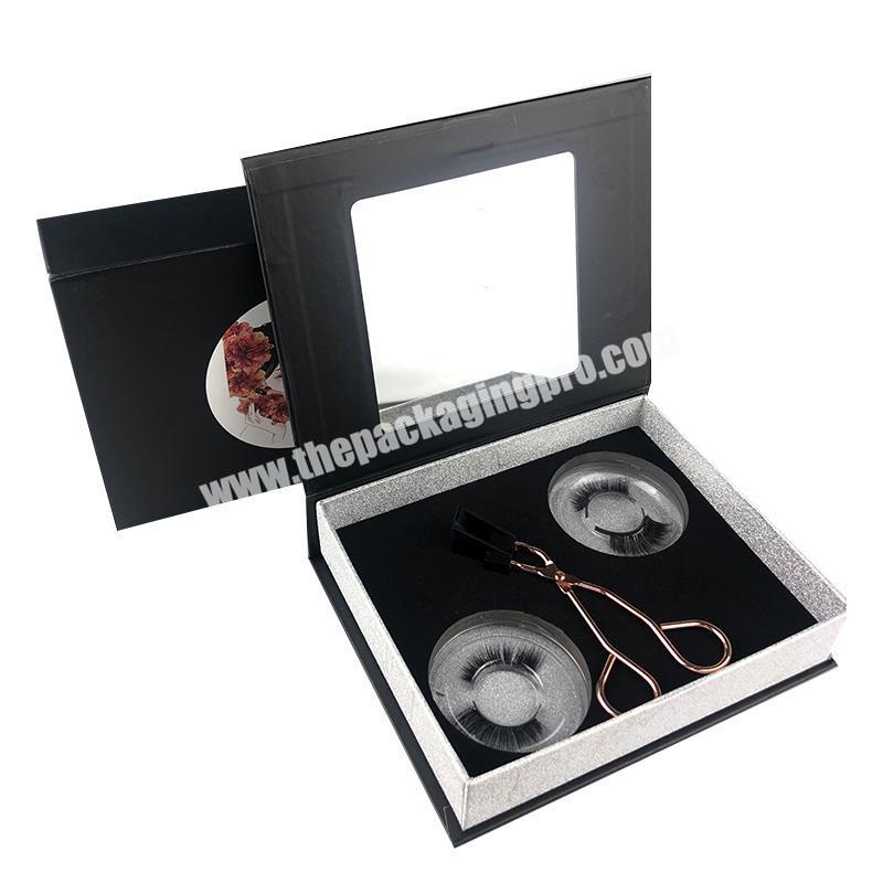 Customized New Easter Black Luxtury False Eyelash Packaging Cardboard Box With Mirror
