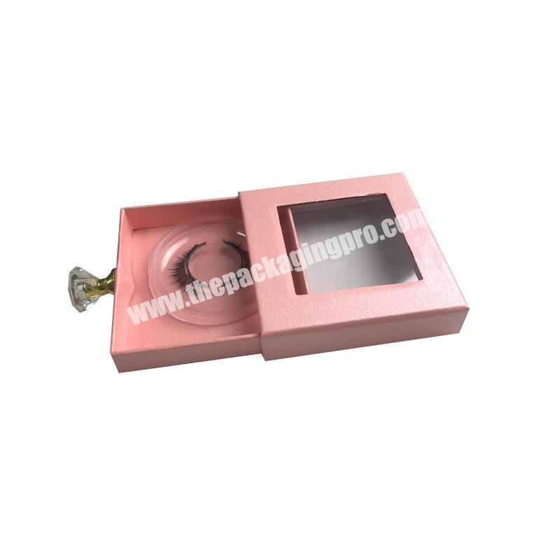 Lovely Pink Series Eyelashes Boxes with Big Stone Handle for Portable Use Cosmetic Box