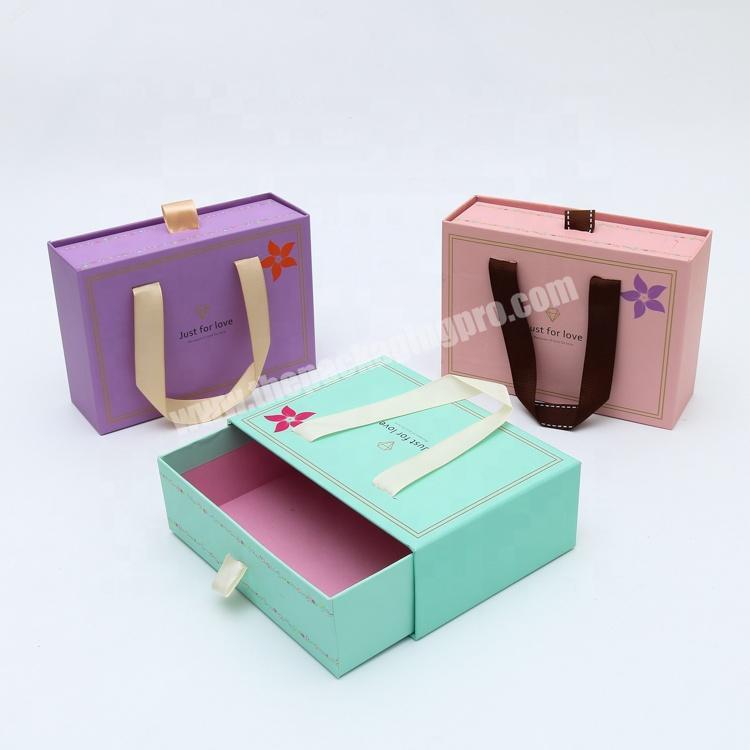 Custom Printing Pink Paper Cardboard Packaging Drawer Box With Handle