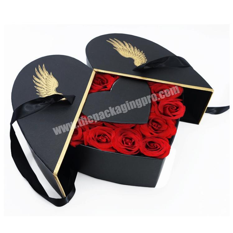 Custom logo Design Heart shaped rose Flower packaging Cardboard Boxes with ribbon
