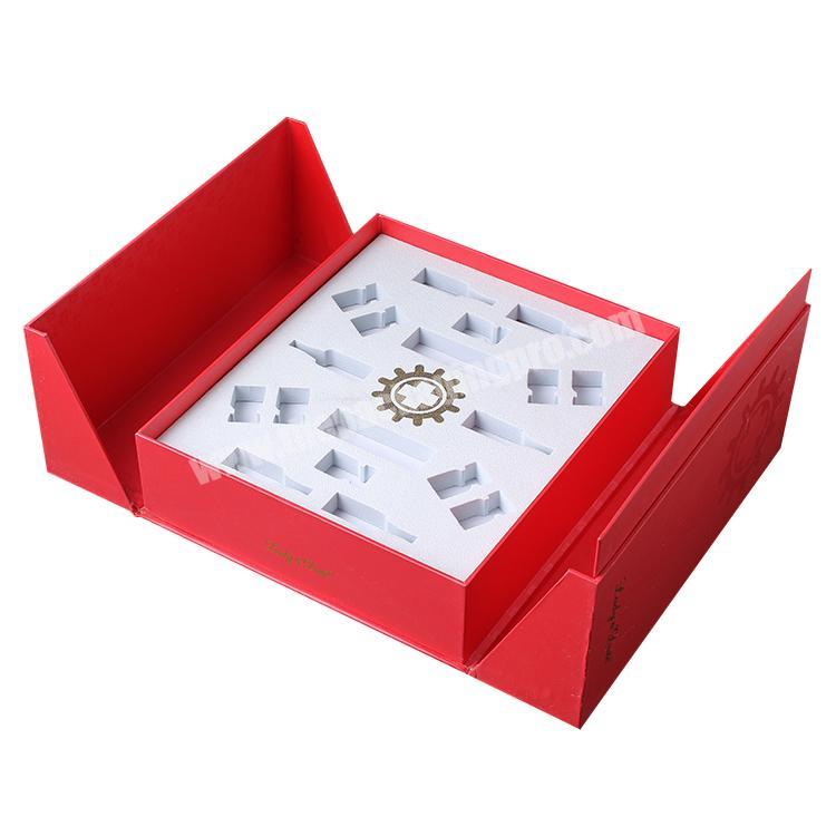 Custom logo color luxury cardboard magnetic double door packaging gift box with foam seal