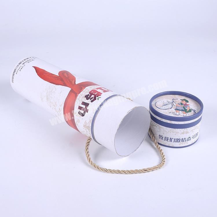 Custom logo color round kraft bottle push up printed paper tube with handle for poster packaging