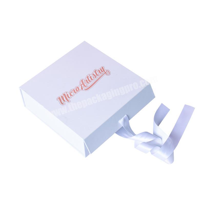 Custom logo magnetic cardboard packaging paper gift box with ribbon closure
