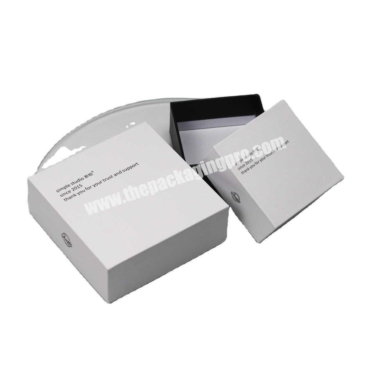 Custom logo white rigid hard case cardboard packaging lid and base gift boxes