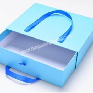 Custom luxury drawer packaging box with ribbon handle for gift packing