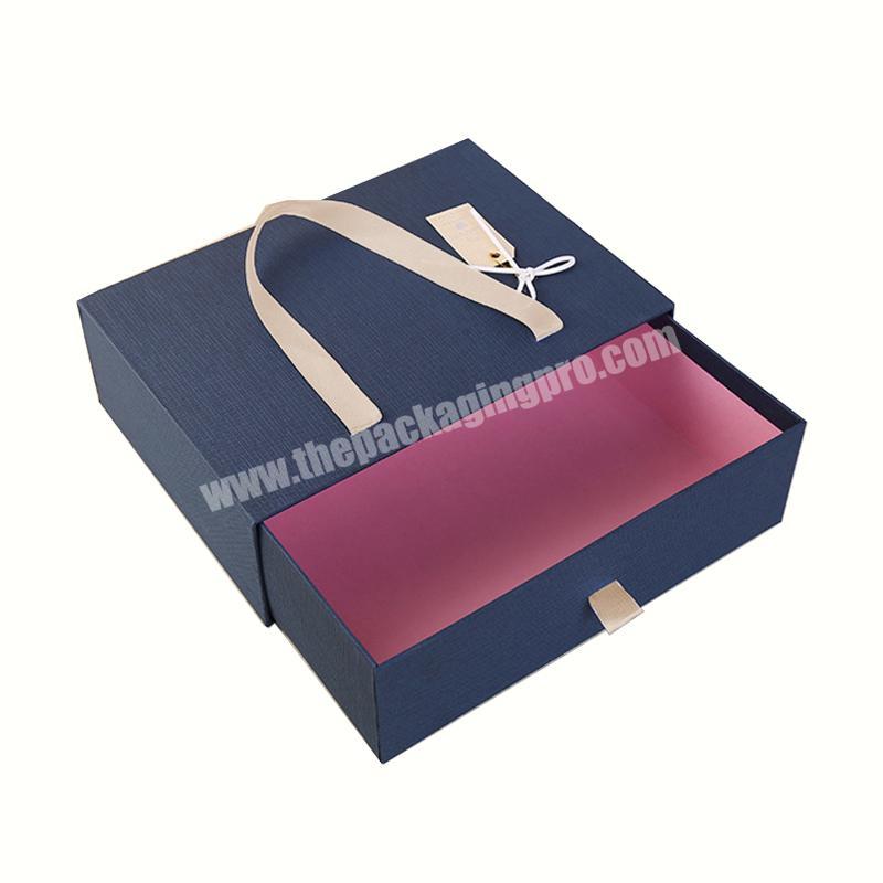 Custom match style packaging box with portable ribbon drawer style slide gift box for Clothing and toys