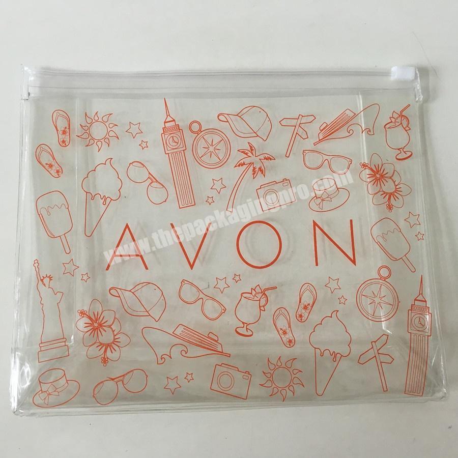 Custom printed clear plastic zipper slide cosmetics packaging bag