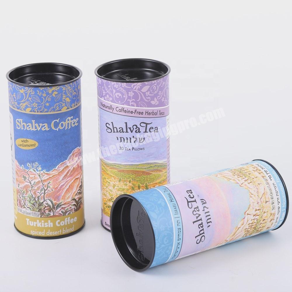 Custom printed tea packaging paper cardboard tube with tinplate lid