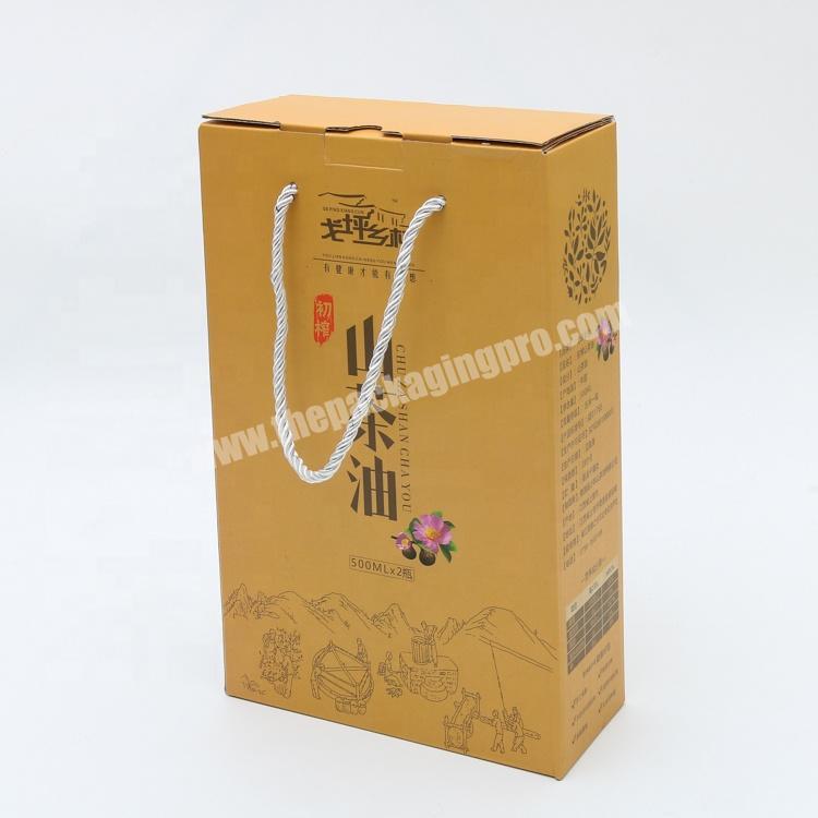 Custom printed paper corrugate cardboard gift box with rope handle