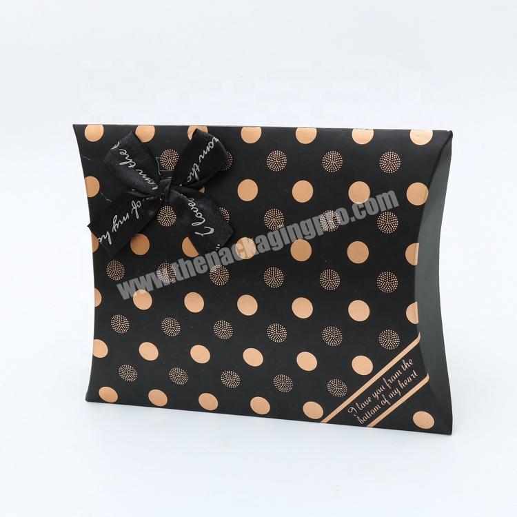 Custom printed paper gift pillow box with bow for jewelry packaging