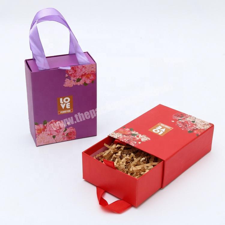 Custom wedding gifts packaging paper cardboard drawer box with handle