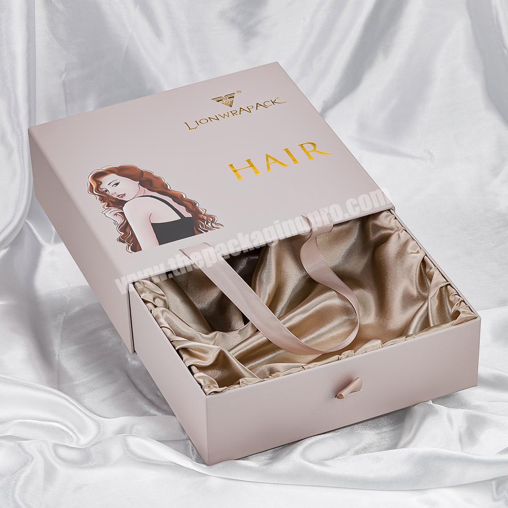 Customizable Design Cardboard Decorative Personalized Satin Portable Drawer Gift Wig Package Satin Boxes With Handle